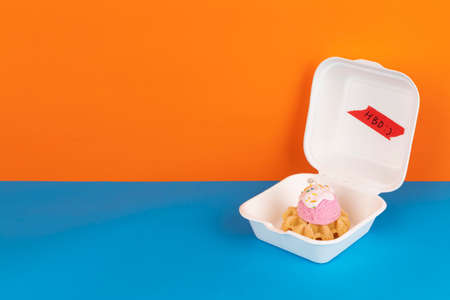 ice cream waffle, playful anniversary dessert conceptの写真素材