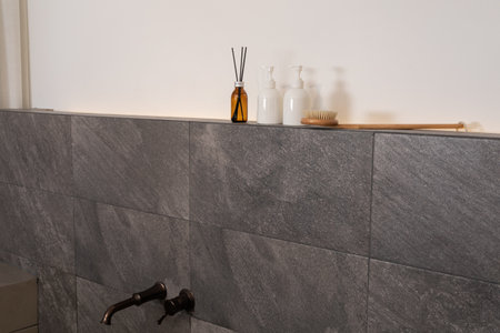 relax cozy objects and background with diffuser, bathtubの写真素材