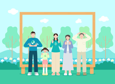 saving the earth, family in natureのイラスト素材