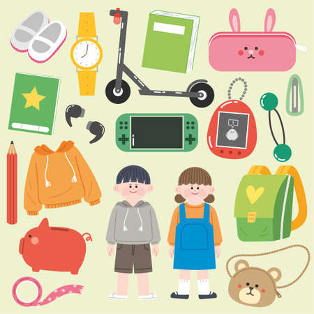 sticker pack of parents and objects suitable as gifts for mother and fatherのイラスト素材