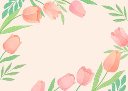spring flower background,tulip frame illustrationのイラスト素材