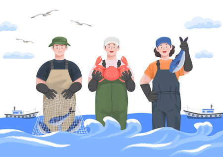 people at fishing industry, fishermanのイラスト素材