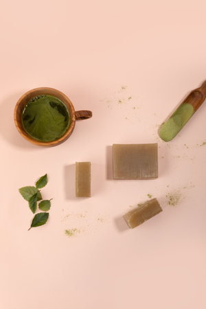 soap made of matcha green tea powderの写真素材