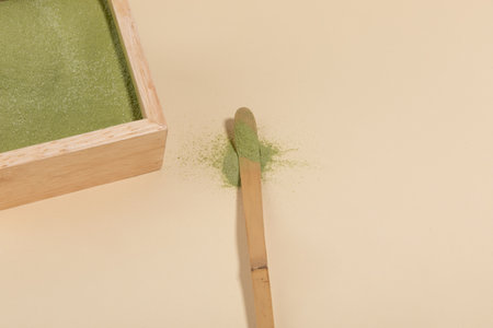 Matcha green tea powder and tea spoon