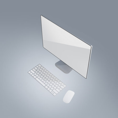 3D rendered desktop computer monitor mockup graphicの写真素材