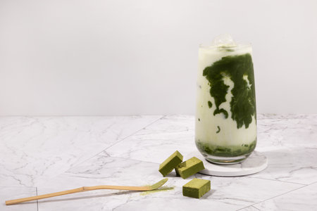 matcha green tea latte, dessert and chocolateの写真素材