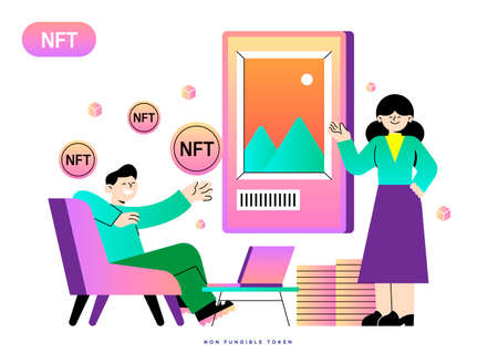 buying digital asset with NFT non fungible tokenのイラスト素材