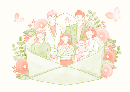 color pencil drawing of happy familyのイラスト素材