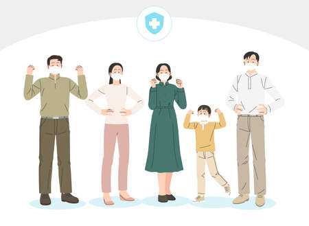 collective immunity, coronavirus vector illustrationのイラスト素材