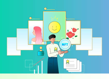 NFT_digital assets and token vector illustrationのイラスト素材