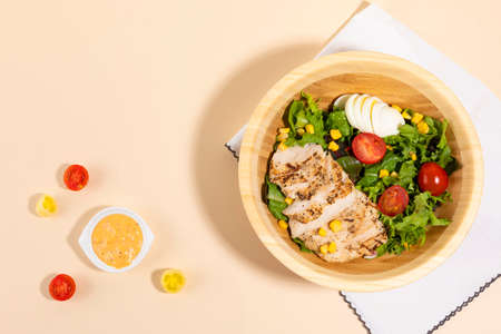 chicken breast salad, white backgroundの写真素材