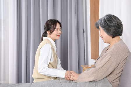 Asian Korean Family_Grandmother Wei Moon-On Grandsonの写真素材