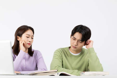 job interview_ asian korean young woman and man worried