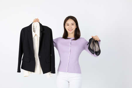 job interview_ asian korean young man in suit and shoesの写真素材