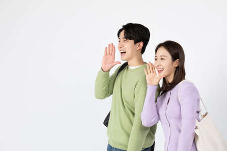 job interview preparation_ asian korean young woman and man, introducing oneselfの写真素材