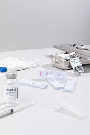 covid self testing kit with positive resultの写真素材