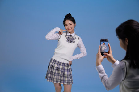 mz generation Asian Korean female hipster influencer, creator concept : creating short form video contentの写真素材