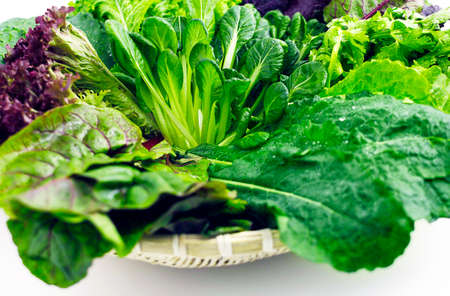 Basket of assorted vegetables in a weave tray