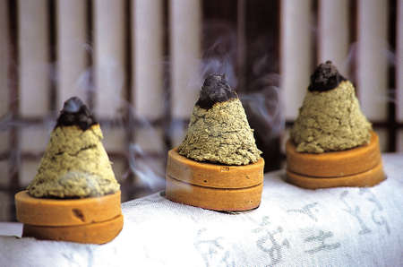 Close up of moxa used for moxibustion