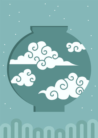 Cloud illustration in a ceramic jar silhouette.のイラスト素材