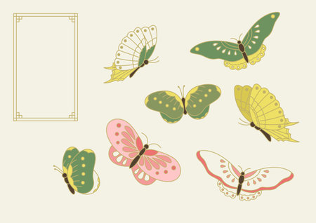 Vector illustration of Korean traditional painting with butterflies.のイラスト素材