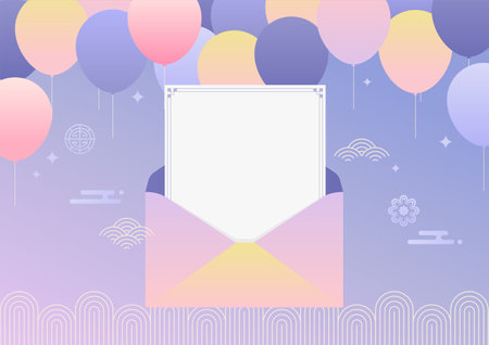 Balloons and a greeting card on traditional Korean patterns.のイラスト素材