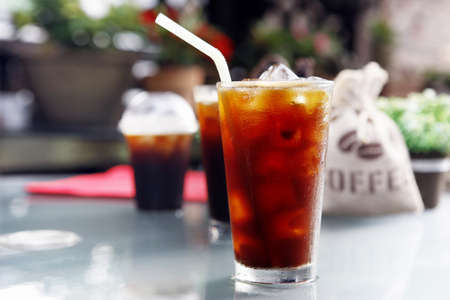 Cool and delicious iced americano coffee in hot summer