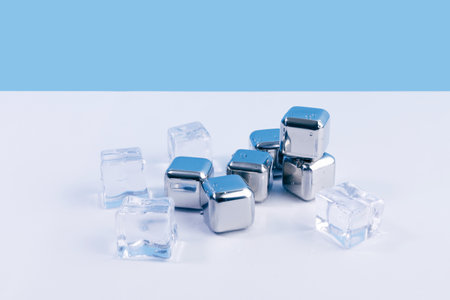 creative summer photo_ice and stainless ice, blue backgroundの写真素材