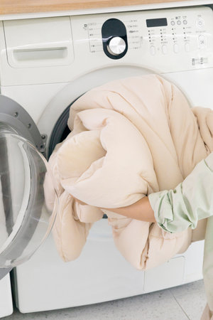 aesthetic laundry concept_washing blanket
