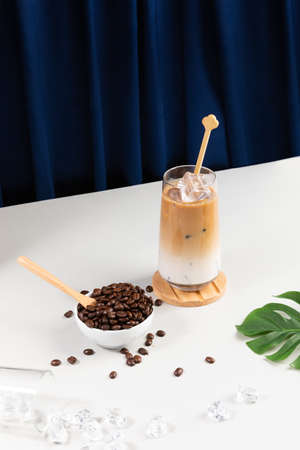 Summer drink background, iced latte coffee with espresso and milkの写真素材