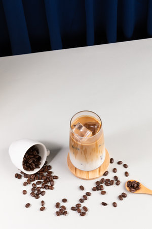 Summer drink background, iced latte coffee with espresso and milk