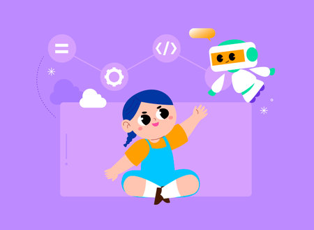AI artificial intelligence, machine learning coding IT education for elementary school childrenのイラスト素材