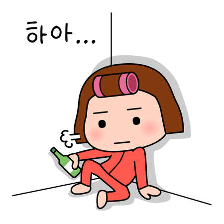 cute Korean young girl employee character series_sighing, being depressedのイラスト素材