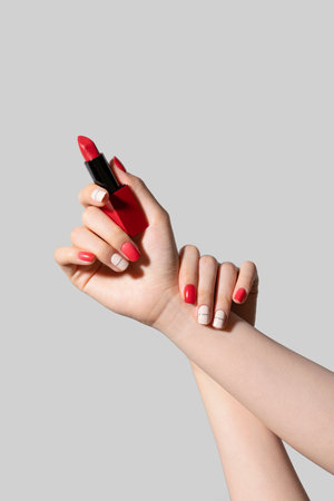 beauty hands motion series_holding lipstickの写真素材