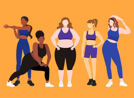 group of women silhouette_confidence and body positive conceptのイラスト素材