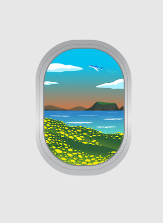 Jeju spring landscape, scenery from airplane windowのイラスト素材
