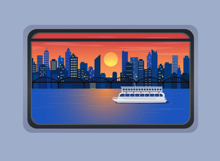 sunset view at Han river landscape, scenery from subway windowのイラスト素材