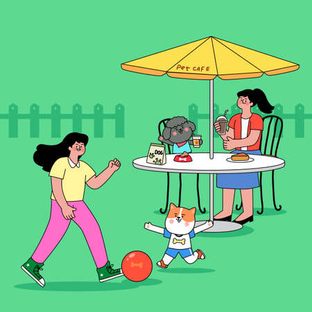 pet parents life_playing pup dog at pet cafeのイラスト素材