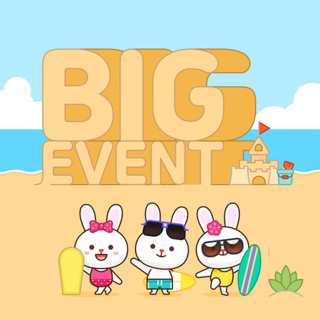 cute rabbit characters enjoying summer vacationのイラスト素材