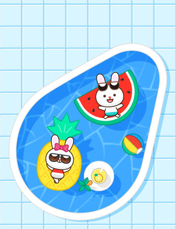 cute rabbit characters enjoying summer vacationのイラスト素材