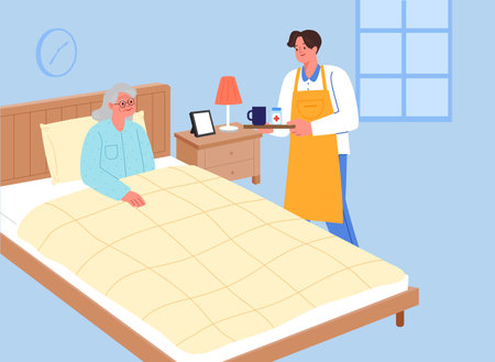 senior health, geriatric care helper-giving medicine on timeのイラスト素材