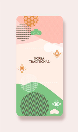 Korean Asian traditional background template for mobileのイラスト素材