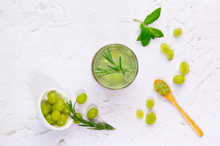summer background with grapefruit ade, juice drink with grapefruitsの写真素材