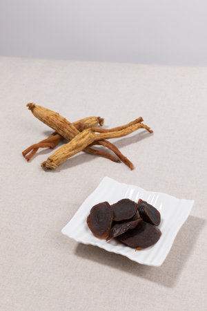 oriental, medicinal root plant, fresh ginsengの写真素材