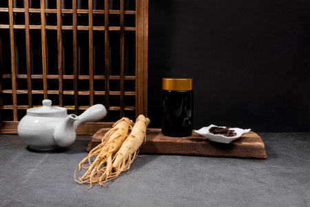 oriental, medicinal root plant, fresh ginsengの写真素材