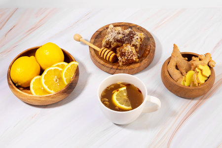 ginger tea and ingredientsの写真素材