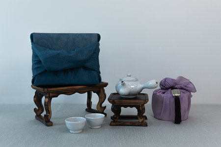 Korean traditional gift packaging with silk clothesの写真素材