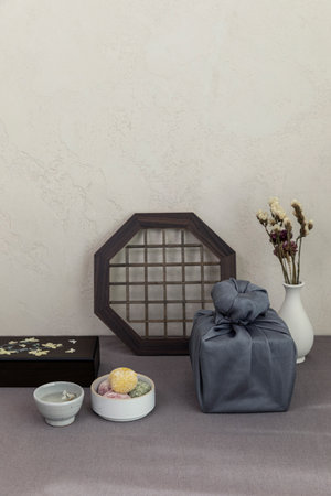Korean traditional gift packaging with silk clothes
