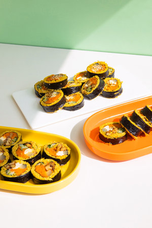 low carb egg keto kimbap, Korean sushi rollの写真素材