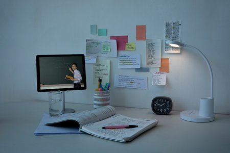 studying at home, study desk setup_stay up late studying